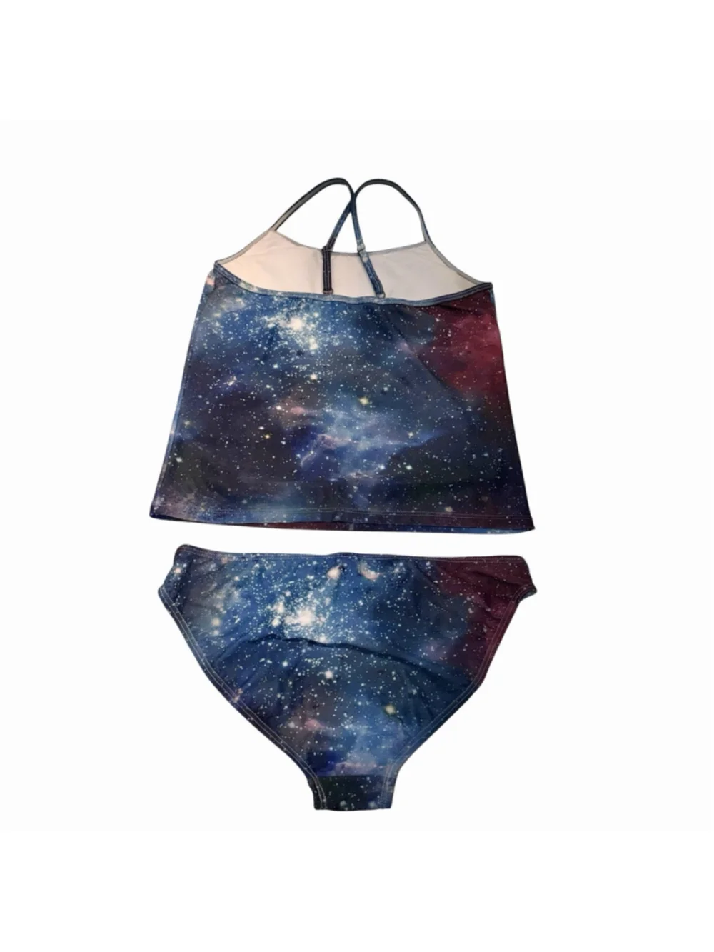 Girls 15/16 Galaxy Tankini Swimsuit 2 Piece Space Stars Print Blue Purple XL
